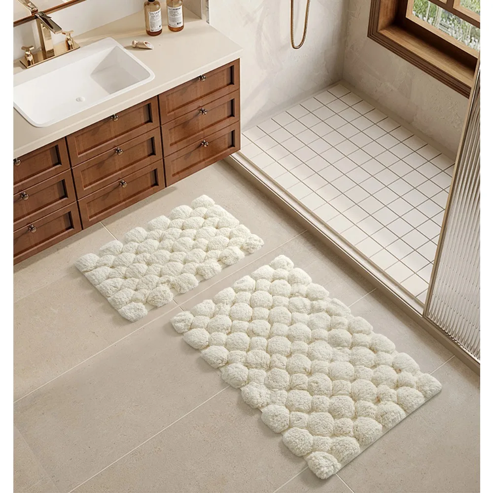 Ivory 2-Piece Cotton Bath Rug  - Bamboo Bath Mat 评论和价格