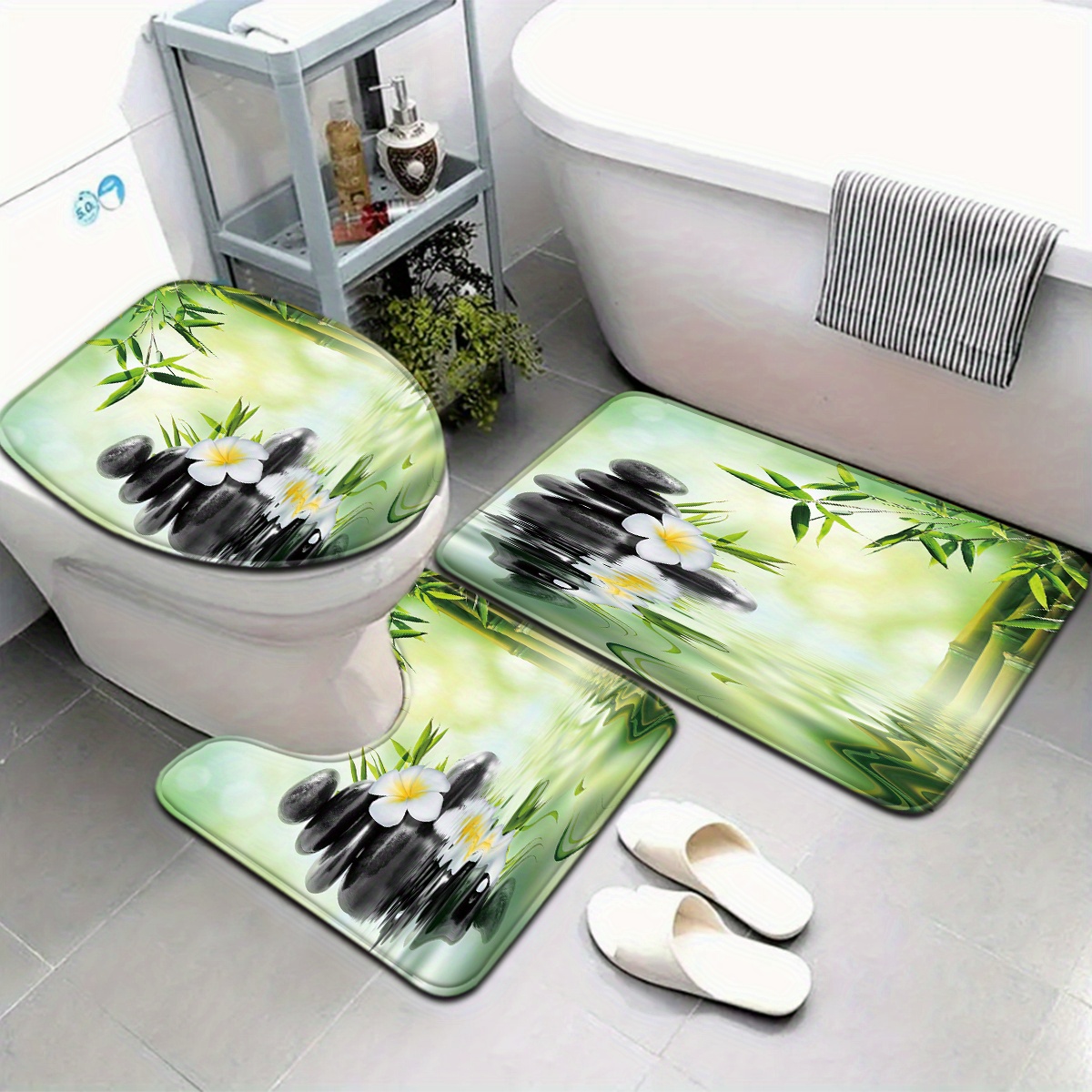 3-Piece Chinese Bamboo Water F - Bamboo Bath Mat 评论和价格