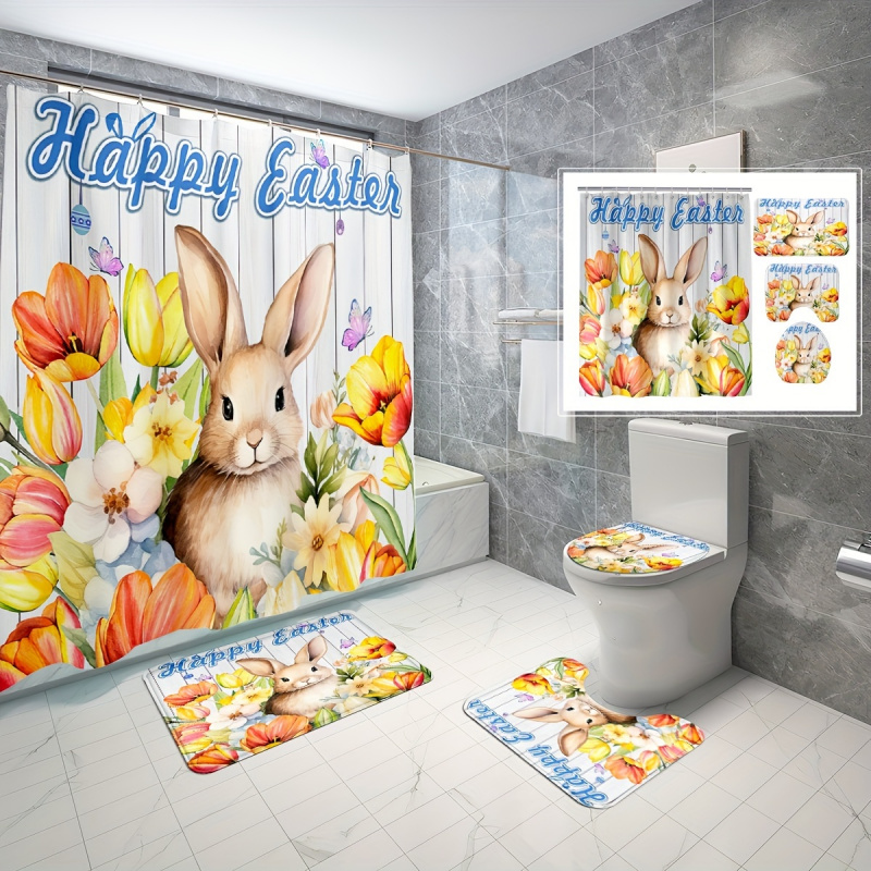 4pcs Cute Rabbit Easter Patter - Bamboo Bath Mat 评论和价格