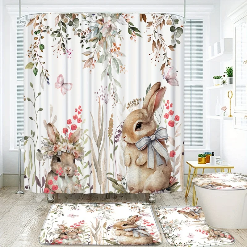 4pcs Cute Rabbit Easter Patter - Bamboo Bath Mat 评论和价格